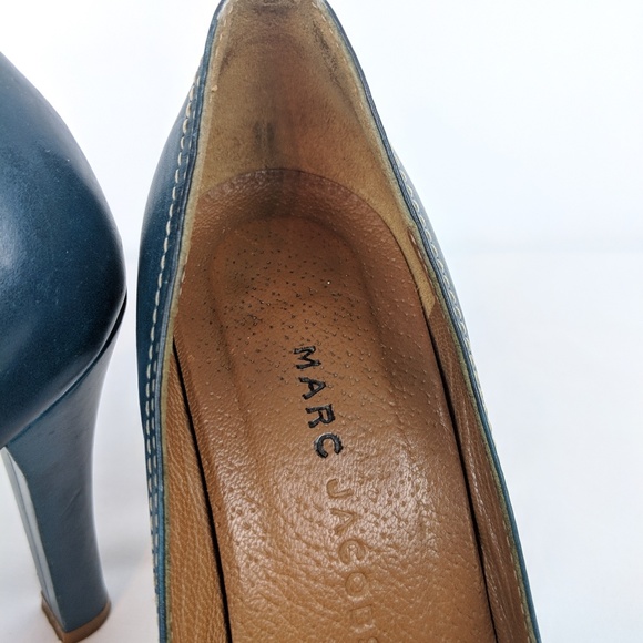 MARC JACOBS Teal Leather Peep Toe Studded Pumps - Picture 3 of 8